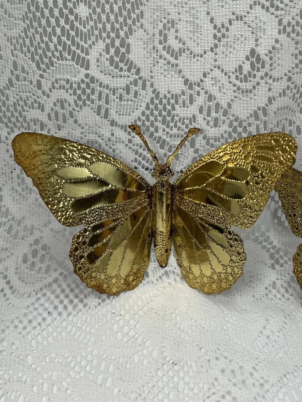 Set of 2 VTG Home Interiors Gold Tone Metal Tin 3D Butterfly Wall Decor MCM Boho